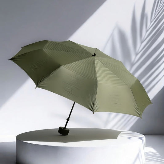 A lightweight khaki-colored umbrella for summer